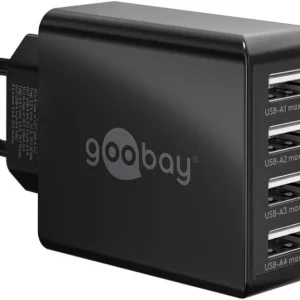 4-port USB-laddare 30W 6A svart Billig