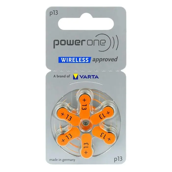 Hörapparatsbatterier 13 Orange Varta Power One 6-pack Premium