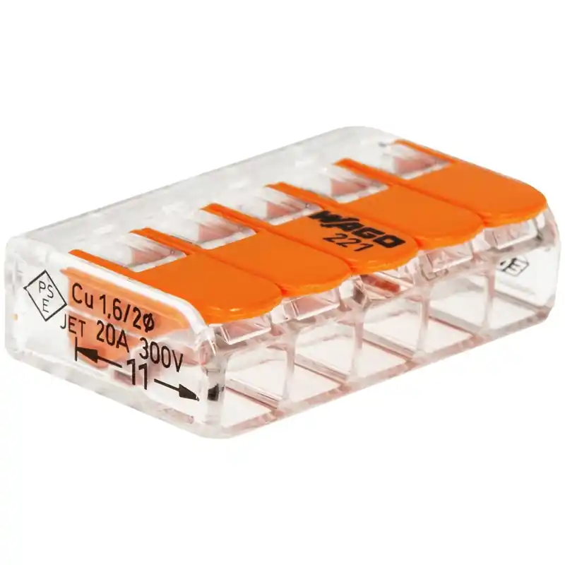 KOPPLINGSKLÄMMA WAGO 221 5-POL 5ST I lager